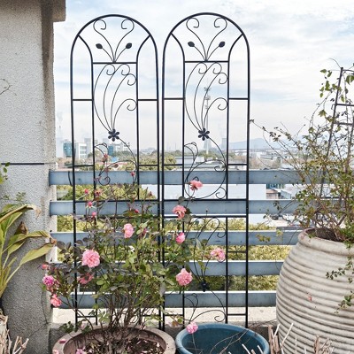 Syemin Patio Decorative Screens, Iron Arch Decoration Garden Trellis, for Outdoor for Climbing Plants Support, Flowerbed, Black, 19.7"*19.7"*86.7"