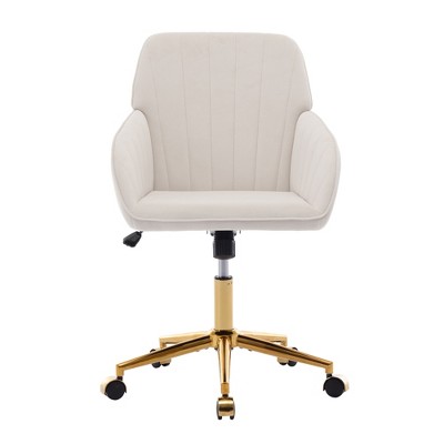Yinvani Beige Velvet Adjustable Office Chair