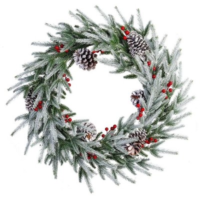 Swtroom 28" Artificial Christmas Wreath - Frosted Spruce with Pine Cones & Berries, Ready-to-Hang Holiday Decor for Door & Wall