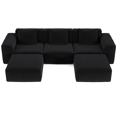 TiramisuBest Modular Sofa Convertible to Oversized Sofa Bed, Flexible 2-Person Corduroy Cloud Velvet Sofa, Black