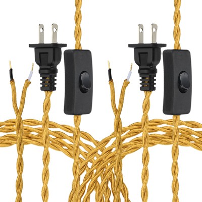 Unique Bargains Vintage Stripped Ends Twisted Cloth Covered Lamp Wires with Button and Plug 2 Pcs