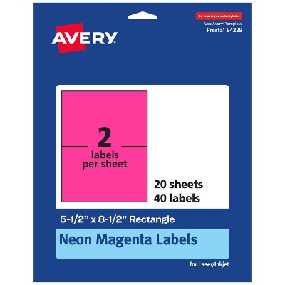 Avery Neon Magenta Paper Labels, 5.5" x 8.5" Rectangle