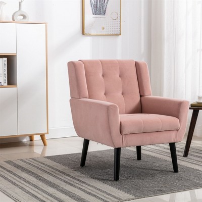 CAVINAS Accent Chairs for Bedroom, Modern Soft Leather Material Ergonomics Accent Chair Living Room Chair, with Black Legs For Indoor Home