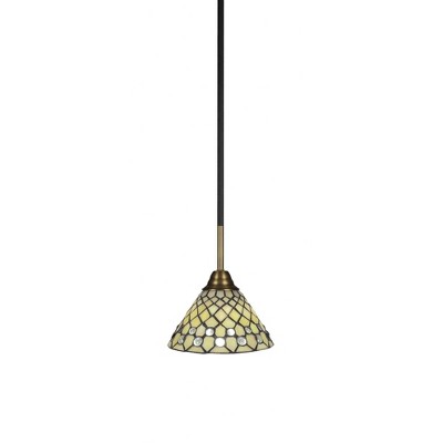 Toltec Lighting Paramount 1 - Light Pendant in  Matte Black/Brass with 7" Starlight Art Glass Shade