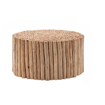 NicBex Natural Cylinder Wooden Coffee Table Decor,Small Center Table for Living Room,Living Room Furniture,Natural