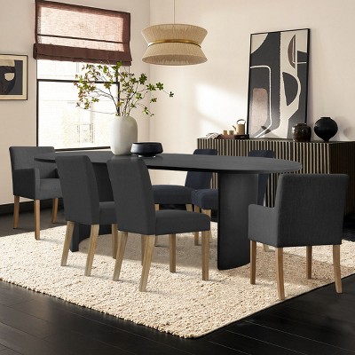 7-Piece Dining Table Set for 6,Wood Dining Table with 6 Upholstered  Linen Dining Chairs(4 Armless +2 Arm Chiar) for Kitchen-Maison Boucle