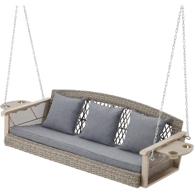 EROMMY Patio Hanging Swing Bench Chair with Cushions