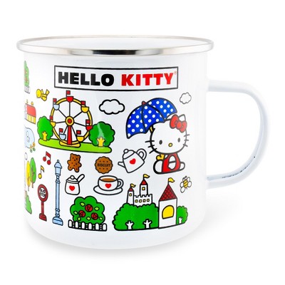 Silver Buffalo Sanrio Hello Kitty Destination Town Enamel Camper Mug | Holds 21 Ounces