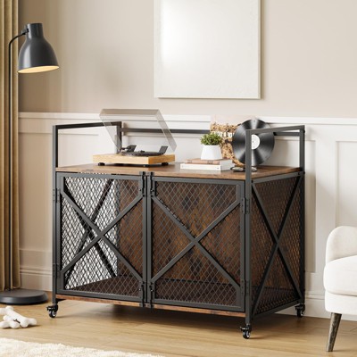 Dog Crate Furniture with Wheels, Chew-Resistant Dog Kennel Indoor, Decorative Dog Cage End Table, Heavy Duty Pet House for Small to Medium Dogs