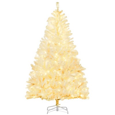 HOMCOM 6ft Tall Prelit Artificial Christmas Tree Holiday D¨¦cor with 638 Branches, 220 Warm White LED Lights, Auto Open, White