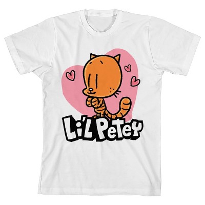 Dog Man Li'l Petey Character Heart Girl's White Crew Neck Short Sleeve T-shirt