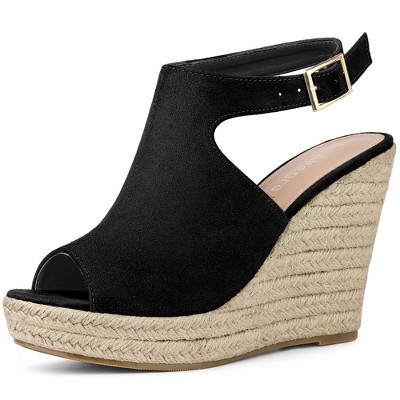 Allegra K Women's Slingback Peep Toe Espadrilles Platform Wedge Heels Sandals