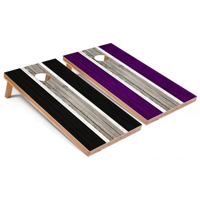 Skip's Garage Black and Purple Striped Cornhole Board Set, Includes 2 Boards, 8 Bags