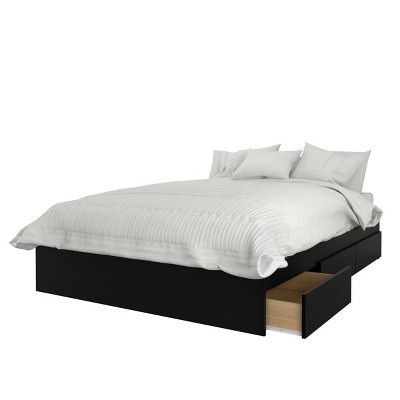 Full Evoque 3 Drawer Storage Bed with Headboard Black - Nexera: Modern Laminated MDF Composite Frame