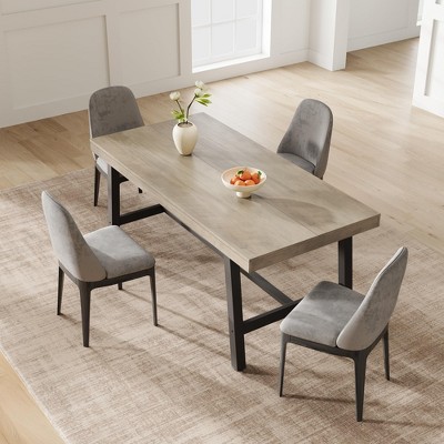 Industrial Dining Table for 4-6 People, 63" Long Wooden Kitchen Table with Sturdy Metal Frame & Natural Wood