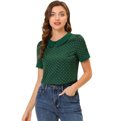 INSPIRE CHIC Women's Peter Pan Collar Keyhole Back Vintage Polka Dots Blouses