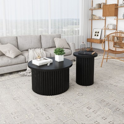 Sapphtopaz Modern Round Coffee Table with Wood Grain Design, Accent Living Room Tables Side Tables, Center Table for Living Room