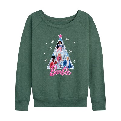 Women's - Barbie - Holidays & Christmas Lightweight French Terry Wide Neck Long Sleeve Graphic Shirt
