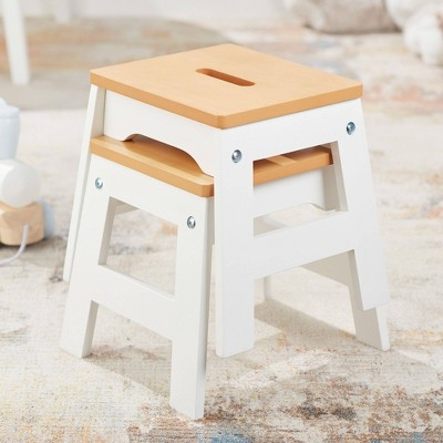 Melissa & Doug Wooden Stools - Set of 2 - White/Natural