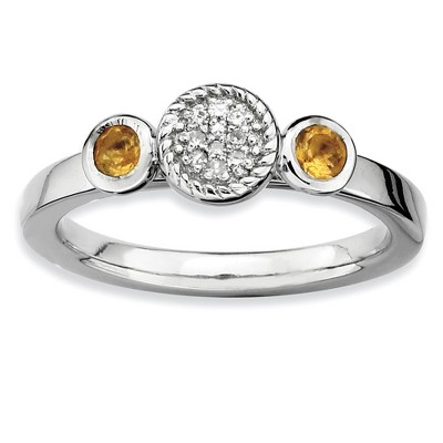 Black Bow Jewelry Sterling Silver Stackable Citrine & .05 Ctw HI/I3 Diamond Ring