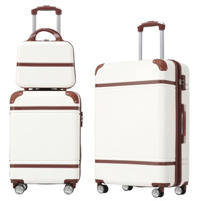 Gulches Hardshell Luggage Sets 3 Pieces 20"+24" Luggages and Cosmetic Case Spinner Suitcase with TSA Lock  Lightweight,White