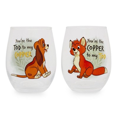 Silver Buffalo Disney The Fox and the Hound 20-Ounce Teardrop Stemless Wine Glass | Set of 2