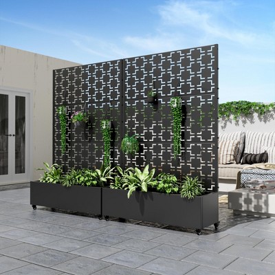 1-Piece Black Metal Rectangle Planting Box with Climbing Frame