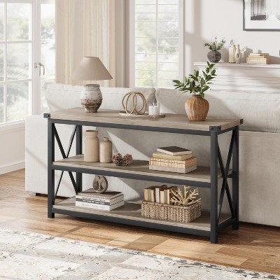 47-Inch Industrial Console Table with 3 Storage Shelves, Long Rectangular Entryway Table, Sofa Table for Hallway, Living Room, Bedroom
