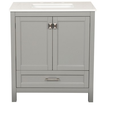 SEVOBAL Bathroom Storage Cabinets, Stand alone Bathroom Vanity including Sink, Carrara Engineered Marble Vanity Top with an Undermounted Rectangular