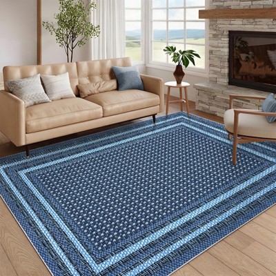 Area Rugs for Living Room Bedroom Farmhouse Bordered Braided Print Rug Geometric Soft Low Pile Non-Slip Area Rug