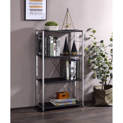 Bookshelf with 4 Tiers and Chrome Frame Open Shelf Storage for Small Spaces and Home Office-3irtyhousy