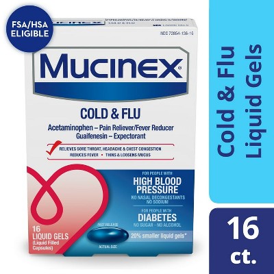 Mucinex High Blood Pressure Cough & Chest Congestion Liquid Gels, 16 Ct