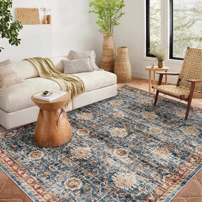 GustoWave Vintage Boho Various sizes Washbale Floor Cover Area Rug for Bedroom, Living Room, Dark Blue