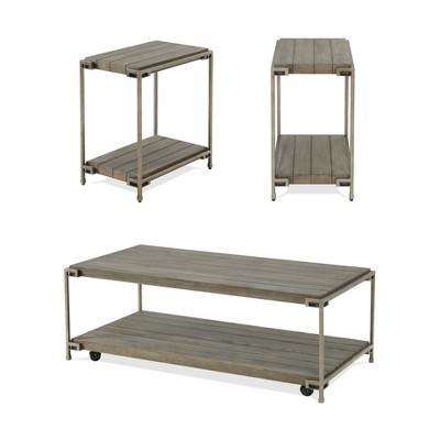 Dexmalle 3-Piece Metal Frame Wood Living Room Coffee Table and 2Tables Set