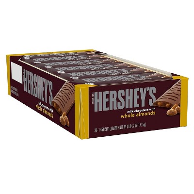 Hershey's Milk Chocolate with Whole Almond Candy Bars 12/26/36 Pack Full Size Bar  1.56oz - Great for Home, Office, Trips, Snacks - Bulk Packaging