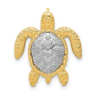 Black Bow Jewelry 14k Yellow and White Gold, Two Tone Sea Turtle Slide, 20mm