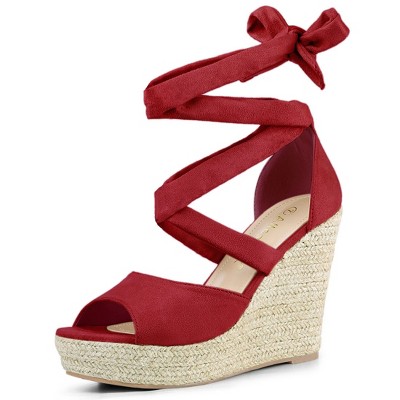Allegra K Women's Lace Up Open Toe Platform Espadrille Wedge Sandals