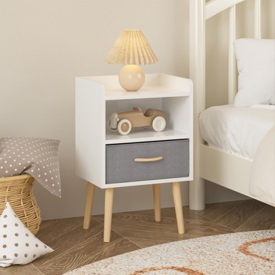 ORRD White Nightstand with Collapsible Fabric Drawer, 2-Tier Wooden Side Table with Storage Cabinet for Kids or Adults, Bedside or End Table