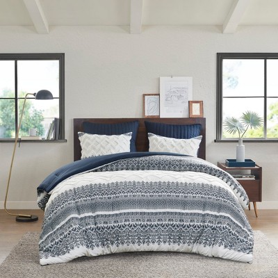 Gulches 3 Piece Cotton Comforter Set with Chenille Tufting, Navy Full/Queen - Farmhouse-Style Bedding for Cozy, Stylish Bedrooms