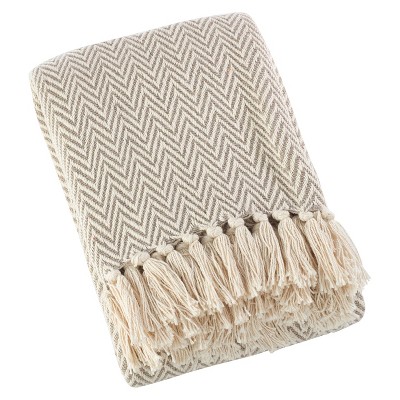 50"x60" Sevan Soft Cotton Diamond Weave Throw Blankets Light Brown - Saro Lifestyle: Tasseled, Year-Round Comfort