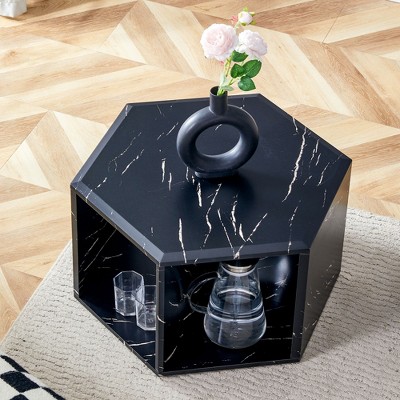 Kumasinova 25"/31.5" Hexagon Coffee Table,Multi-Functional End Table with Geometric Cutouts,Side Table with Storage,MDF Center Table for Living Room