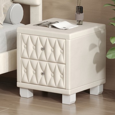 JUJABU Elegant Tufted Velvet Nightstand with 2 Drawers and Crystal Handles