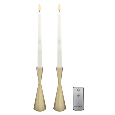 Lumabase 2ct Battery Operated 3D Wick Taper Candles with Metal Holders