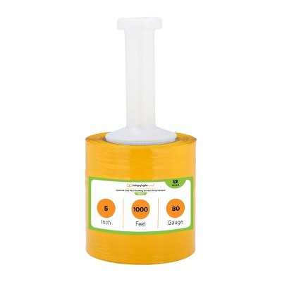 PSBM 12 Rolls 5" x 1000 Ft. Yellow Hand Wrap Stretch Shrink Film with Handle, 80 Ga