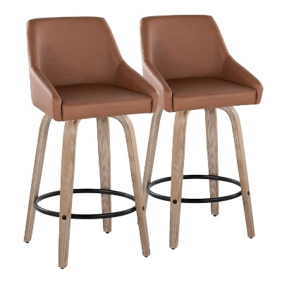LumiSource Set of 2 Hannah Counter Height Barstools Whitewashed Wood