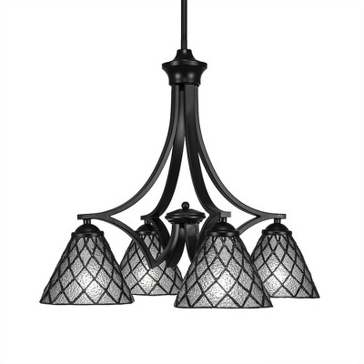 Toltec Lighting Zilo 4 - Light Chandelier in  Matte Black with 7" Diamond Ice Art Glass Shade