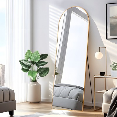 MAYEERTY Aluminum Alloy Metal Frame Arched Wall Mirror Bathroom Makeup Mirror for Bedroom Living Room Gold