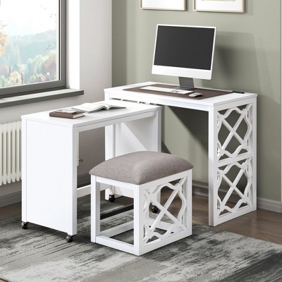 NicBex Set of 3 Desks and Stool Set,Rolling Desk with Casters,2 Charging Ports,Home Office Desks Set for Studying Room,Bedroom