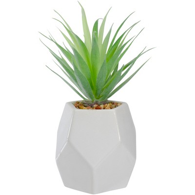Northlight Artificial Sword Grass in a White Geometric Ceramic Pot - 7.5"