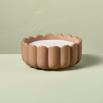 6 Wick Ceramic Scalloped Rim Salted Honey Jar Candle Tan 42oz - Hearth & Hand™ with Magnolia
